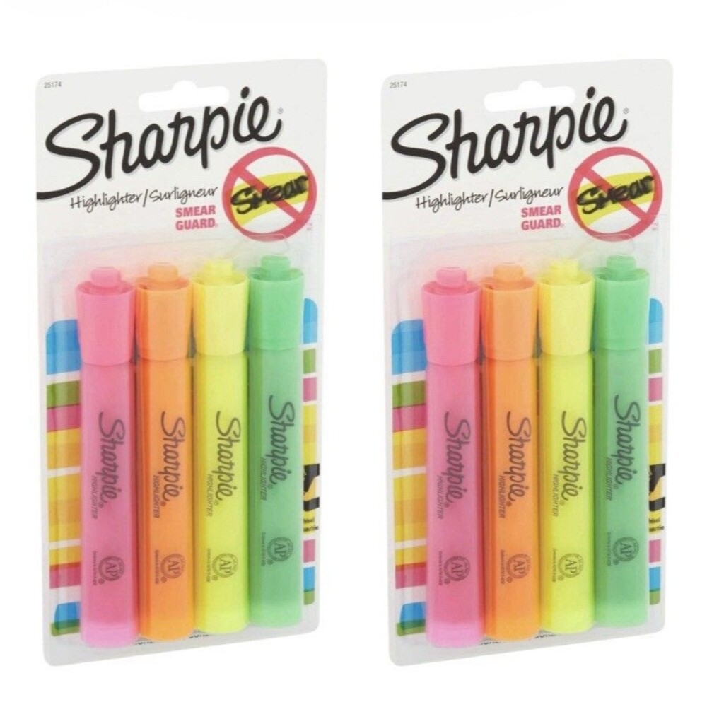 2x Sharpie Tank Style Highlighters Chisel Tip Assorted 4ct Each